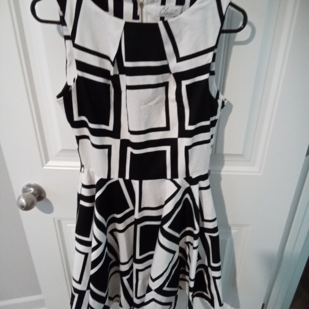 Closet Size 12. Chic Black and White Geometric Sleeveless Midi A-line